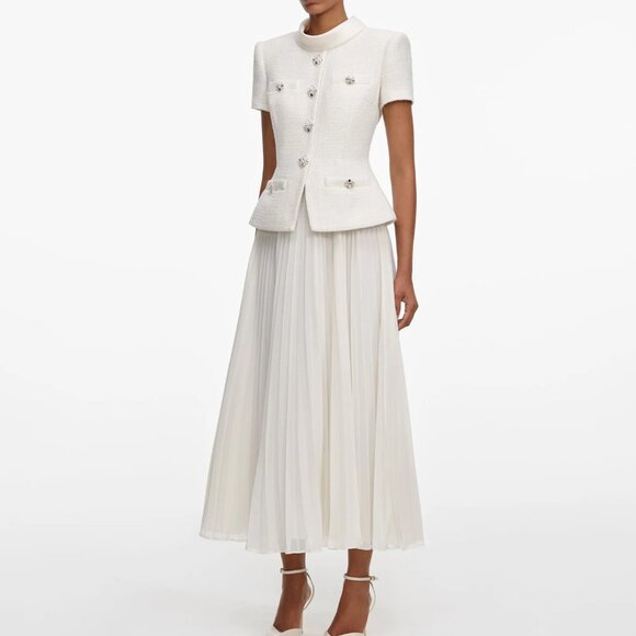 Self-Portrait cream Dress with pleated skirt